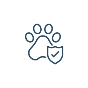 a dog's paw with a shield and a check mark